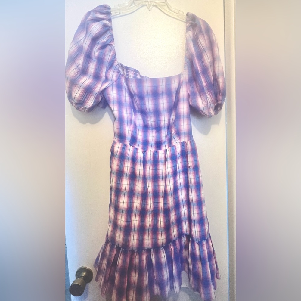 LIKE NEW Steve Madden Plaid With My Heart Puff Sleeve Square Neck Dress